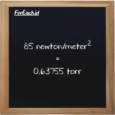 85 newton/meter<sup>2</sup> setara dengan 0.63755 torr (85 N/m<sup>2</sup> setara dengan 0.63755 torr)